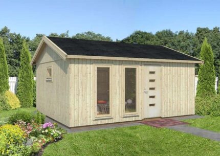 Nordic+ abri de jardin Charlotte 21,5 m² Palmako, 6x4.9m dim. ext. (cas échéant incl. débord de toit) naturel, 160mm, 29,3m² totale