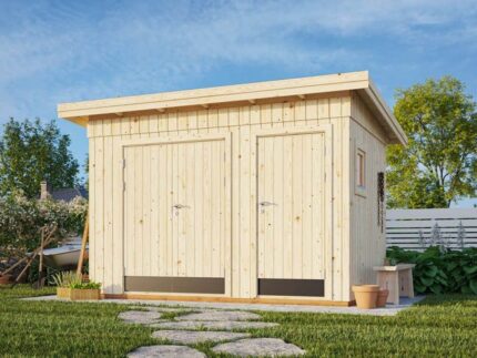 Abri de jardin Kalle 6,6 m² Palmako, 3.9x2.8m dim. ext. (cas échéant incl. débord de toit) naturel, épaisseur paroi : 88mm, 11,1m² totale