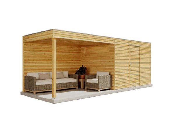 Cabane à outils QB (toit en option) Alpholz, 5.9x2.1m dim. ext. (cas échéant incl. débord de toit) imprégné en autoclave, 28mm, 12,5m² totale