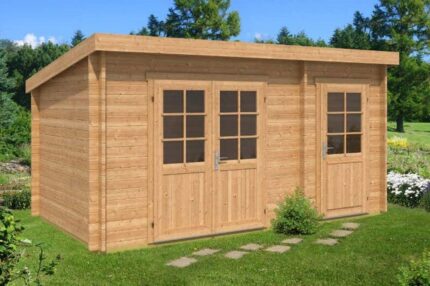 Abri de jardin Maria toit monopente avec annexe Alpholz, 4.5x2.8m dim. ext. (cas échéant incl. débord de toit) imprégné, 40mm, 12,6m² totale