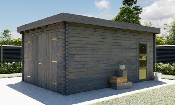 Garage TOUSCHALETS FURIANI double porte et porte de service - bois traité autoclave gris 360x520cm ép 28mm