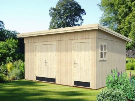 Abri de jardin de Kalle 13,5 m² Palmako, 5x3.8m dim. ext. (cas échéant incl. débord de toit) naturel, 88mm, 19,2m² superficie totale