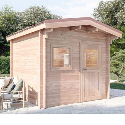 CHALET DE JARDIN RIVOIRE 8M² - BOIS DOUGLAS 55MM - PORTE & FENETRE BOIS - TOITURE ACIER