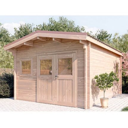 STUDIO DE JARDIN OYONNAX 20M² - BOIS DOUGLAS 55MM - PORTE & FENETRE BOIS - TOITURE ACIER