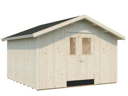 Abri de jardin Lucas Palmako, 3.9x4m dim. ext. (cas échéant incl. débord de toit) naturel, épaisseur paroi : 16mm, 15,8m² totale