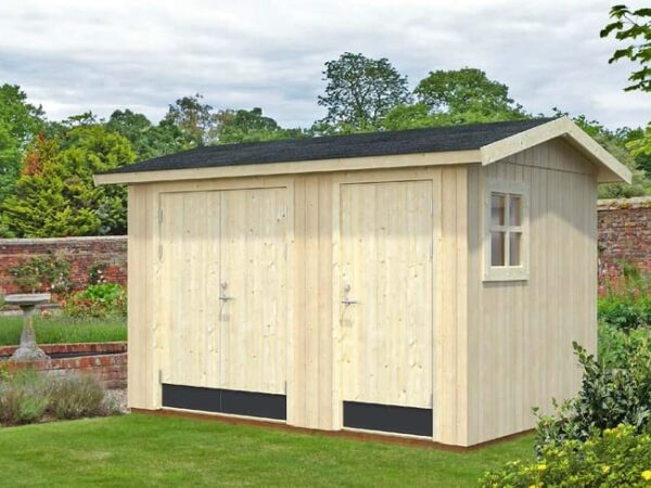 Abri de jardin Olaf 6,6 m² Palmako, 3.9x2.6m dim. ext. (cas échéant incl. débord de toit) naturel, épaisseur paroi : 88mm, 10,3m² totale