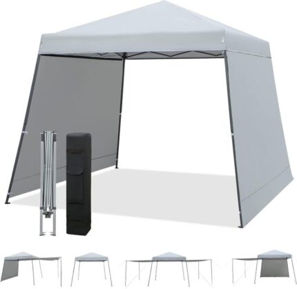 Tonnelle de Jardin Imperméable Anti-UV,Réglable Hauteur avec 2 Parois Latérales Amovibles,pour Pique-Niques/Camping,Gris
