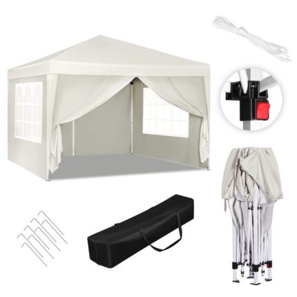 Auvent de tente pliante de jardin 3x3m avec sac de transport pour abri pare-soleil de gazébo de Camping bleu