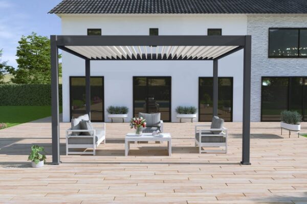 Pergola bioclimatique Ombréa autoportante 3x4M - Anthracite/blanc - ELMO
