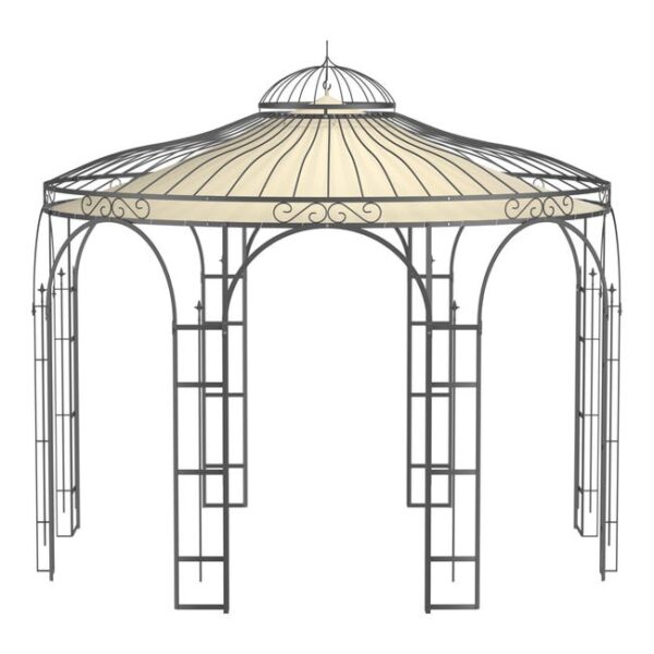 ELEO Firenze gloriette magnifique résistante à l'hiver | Avec voile d'ombrage | Tonnelle ronde anthracite Ø 3,7 m | Pavillon romantique en fer forgé