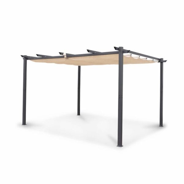 Pergola aluminium - Isla 3x4m - Toile beige - Tonnelle idéale pour votre terrasse. toit rétractable. toile coulissante.