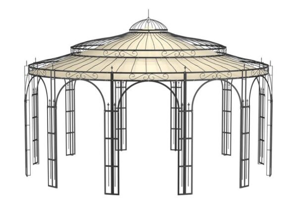 ELEO Toscana gloriette luxueuse résistante à l'hiver | Avec voile d'ombrage | Tonnelle ronde noir Ø 5,5 m | Pavillon romantique en fer forgé
