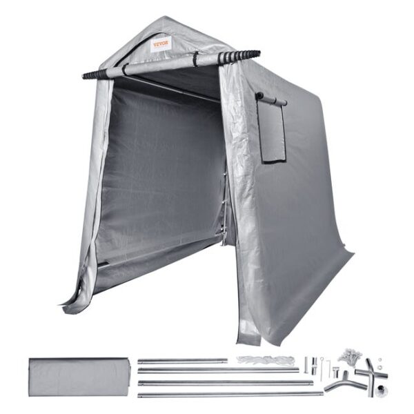 VEVOR Abri de Jardin, Tente de Rangement Garage Extérieur 182,9x243,8x213,4 cm Toutes Saisons Porte à Fermeture Éclair Enroulable, Fenêtres Ventilées