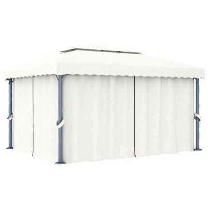 The Living Store - Tonnelle avec rideau 4x3 m Blanc crème Aluminium