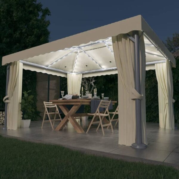 Maison Exclusive - Tonnelle et rideau et guirlande lumineuse LED 4x3 m Blanc crème