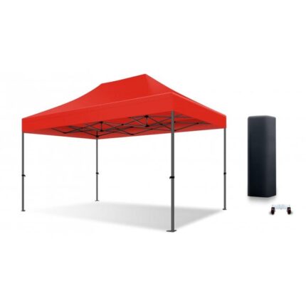 Xptent Barnum, Tonnelle Professionnelle 3X4,5 Structure en Fibres de Verre 55mm Toit 450g/m² Rouge Anti-feu qualité Pro+ + Sac de Transport