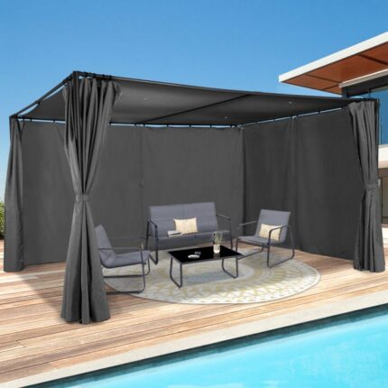 Pergola SAN JOSE 3x4 M tonnelle de jardin avec rideaux toile grise tente de réception
