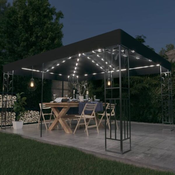 Tonnelle avec double toit et lumières LED 3x4 m Anthracite vidaXL