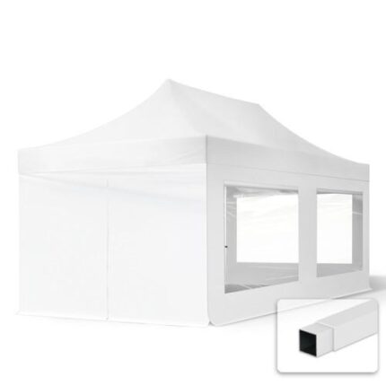 3x6 m Tonnelle Barnum Tente pliante Acier, PES 700, 4 côtés panoramiques, blanc