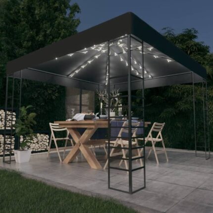 The Living Store - Chapiteau de jardin avec lumières LED 3x3 m Anthracite