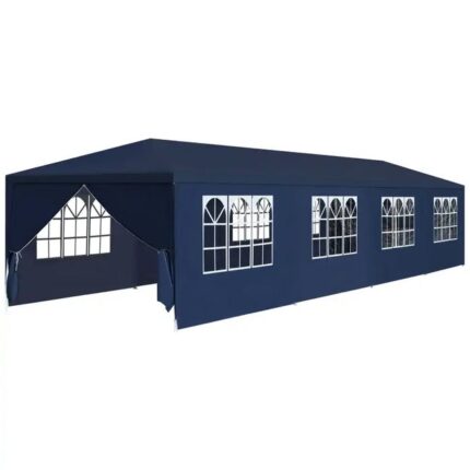 Tente de Réception Jardin 3x12m Bleue: Chapiteau, Parasol, Auvent, Abri Extérieur, Isolation Thermique et Étanche, Accessoires Jardin