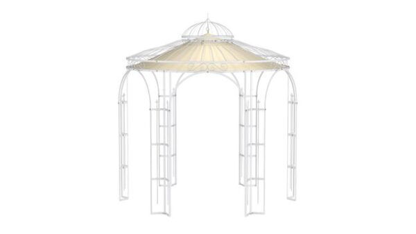 ELEO Milano gloriette magnifique résistante à l'hiver | Avec voile d'ombrage | Tonnelle ronde blance Ø 2,9 m | Pavillon romantique en fer forgé