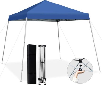Tonnelle 235x235cm Pliable de Jardin-Hauteur Réglable à 3 Niveaux-Tente de Reception avec Sac de Transport UV50+/pour Patio/Cour/Plage,Bleu