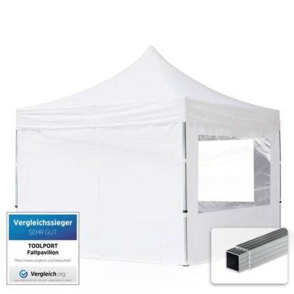3x3 m Tonnelle Barnum Tente pliante Alu, PES 700, 4 côtés panoramiques, blanc