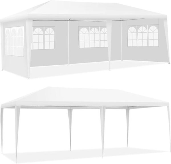 Tonnelle 3x6M Tente de Réception 4 Bâches avec Fenêtres-Pergola avec Piquets et Cordes-Tissu étanche/Résistant au Soleil