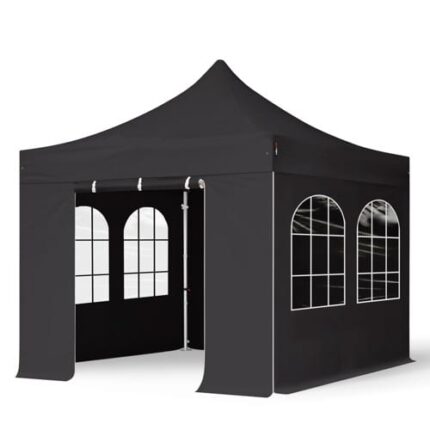 3x3 m Tonnelle Barnum Tente pliante Alu, PES 800, 4 côtés avec fenêtres, noir