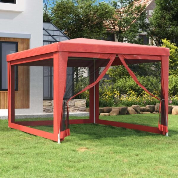 Maison Exclusive - Tente de fête avec 4 parois latérales en maille Rouge 3x4m PEHD