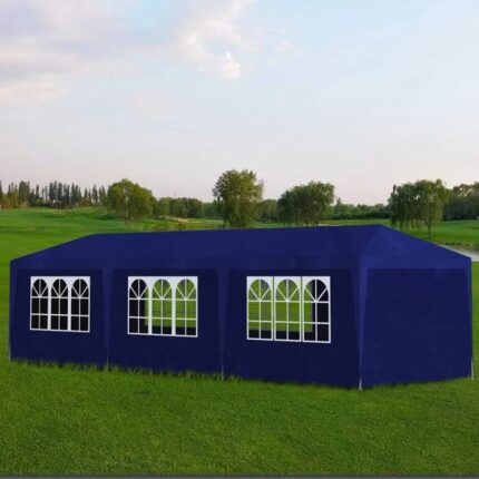 Tente de réception 3x9 m bleue pour jardin, abri, équipement extérieur, auvent, parasol, isolation thermique et imperméable