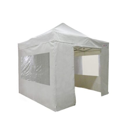 FRANCE BARNUMS -Tente Pliante 3 x 3m | Tonnelle 9m²| Abri, Jardin, Terrasse| Aluminium 45mm | Blanc | Murs amovibles avec Fenêtres