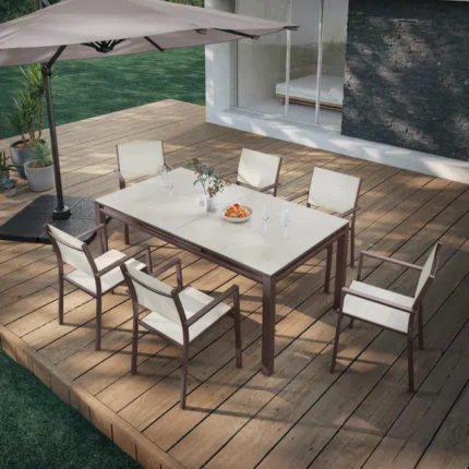 Salon de jardin aluminium moka, fauteuil, Lyra 2 NATERIAL 6 personnes
