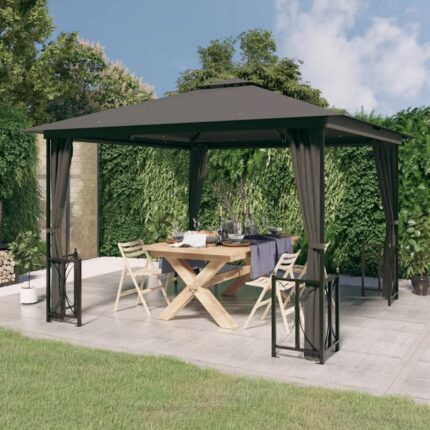 Tonnelle de jardin avec parois et toit double 3x3 m Anthracite CFW649326