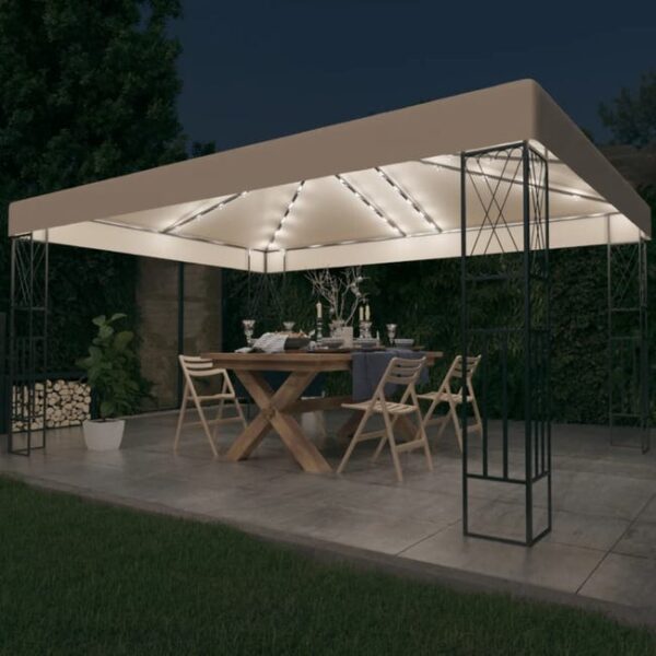 The Living Store - Tonnelle avec guirlande lumineuse à LED 3x4 m Crème Tissu