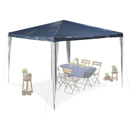 Relaxdays Pavillon, HxLxP : 2,5x3x3 m, PE, acier, imperméable, résistant, système d'assemblage, jardin, bleu foncé/blanc