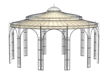 ELEO Toscana gloriette luxueuse résistante à l'hiver | Avec voile d'ombrage | Tonnelle ronde anthracite Ø 5,5 m | Pavillon romantique en fer forgé
