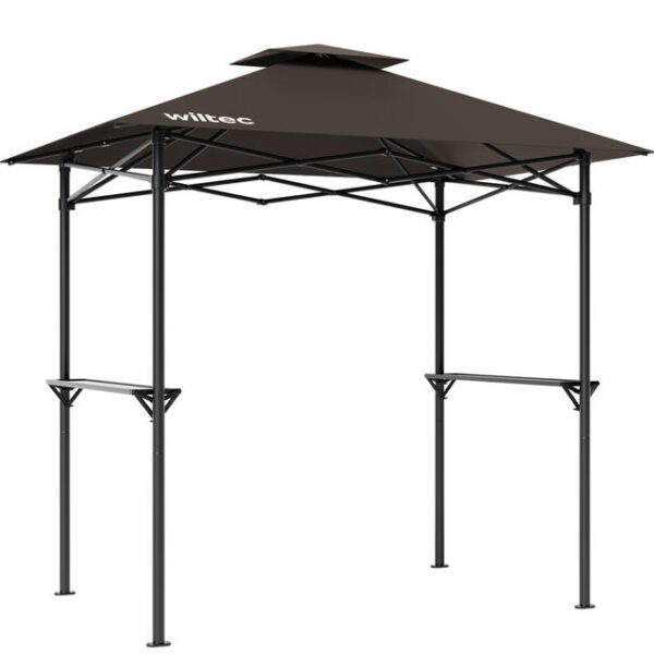 Wiltec Tonnelle Barbecue Pavillon BBQ Couleur Café Extracteur de fumée 2 Étagères 2,45 x 1,52 m