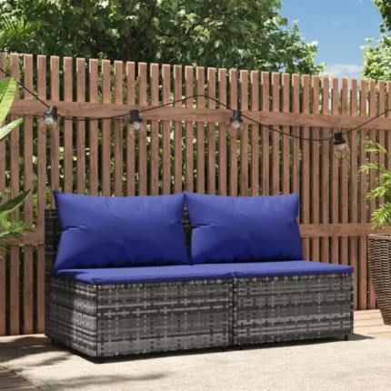 Canapés centraux de jardin et coussins 2pcs Gris Résine tressée vidaXL