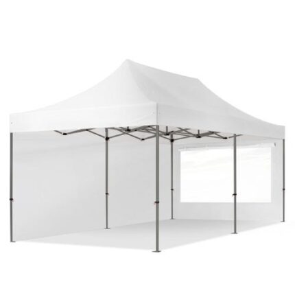 3x6 m Tonnelle Barnum Tente pliante Acier, PES 750, 2 côtés panoramiques, blanc