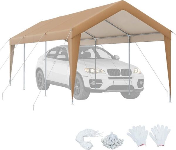 Abri de Voiture 301 x 600 cm Cadre en Métal Galvanisé, Tente de Garage Portable