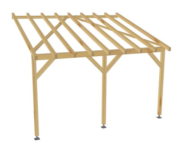 Toit de terrasse en bois adossé de 4m par 3m, avec pente, tuilable, classe 2 à peindre ou vernir