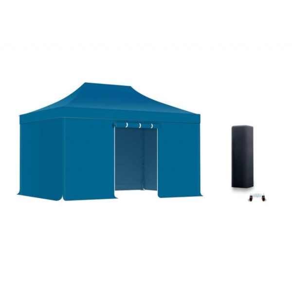 XPtent Pack Barnum, Tonnelle Professionnelle 3X3 Structure en Aluminium 55mm Toit 380g/m² Bleu + Lot de bâches pleines et porte bleu