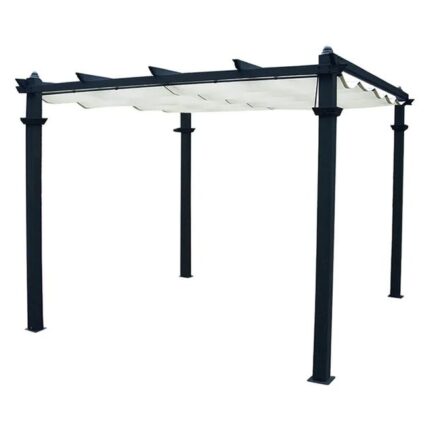 Tonnelle en aluminium avec couverture coulissante en polyester écru 3x3 m