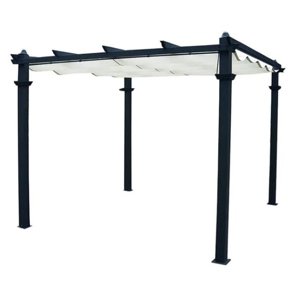Tonnelle en aluminium avec couverture coulissante en polyester écru 3x3 m