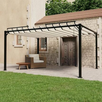 The Living Store - Tonnelle avec toit à persienne 3x4 m Crème Tissu et aluminium