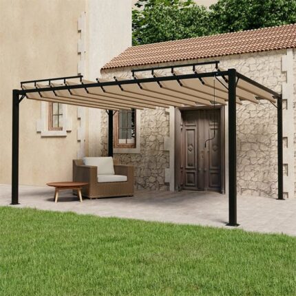 The Living Store - Tonnelle avec toit à persienne 3x4 m Taupe Tissu aluminium