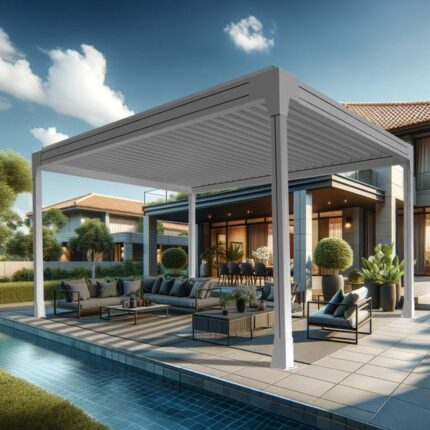 Pergola bioclimatique TRESNA îlot 4.00 x 5.150m Vérin à Télécommande (Blanc)