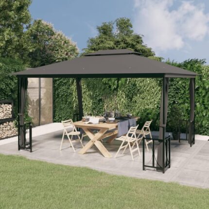 The Living Store - Tonnelle avec parois et toit double 3x4 m Anthracite